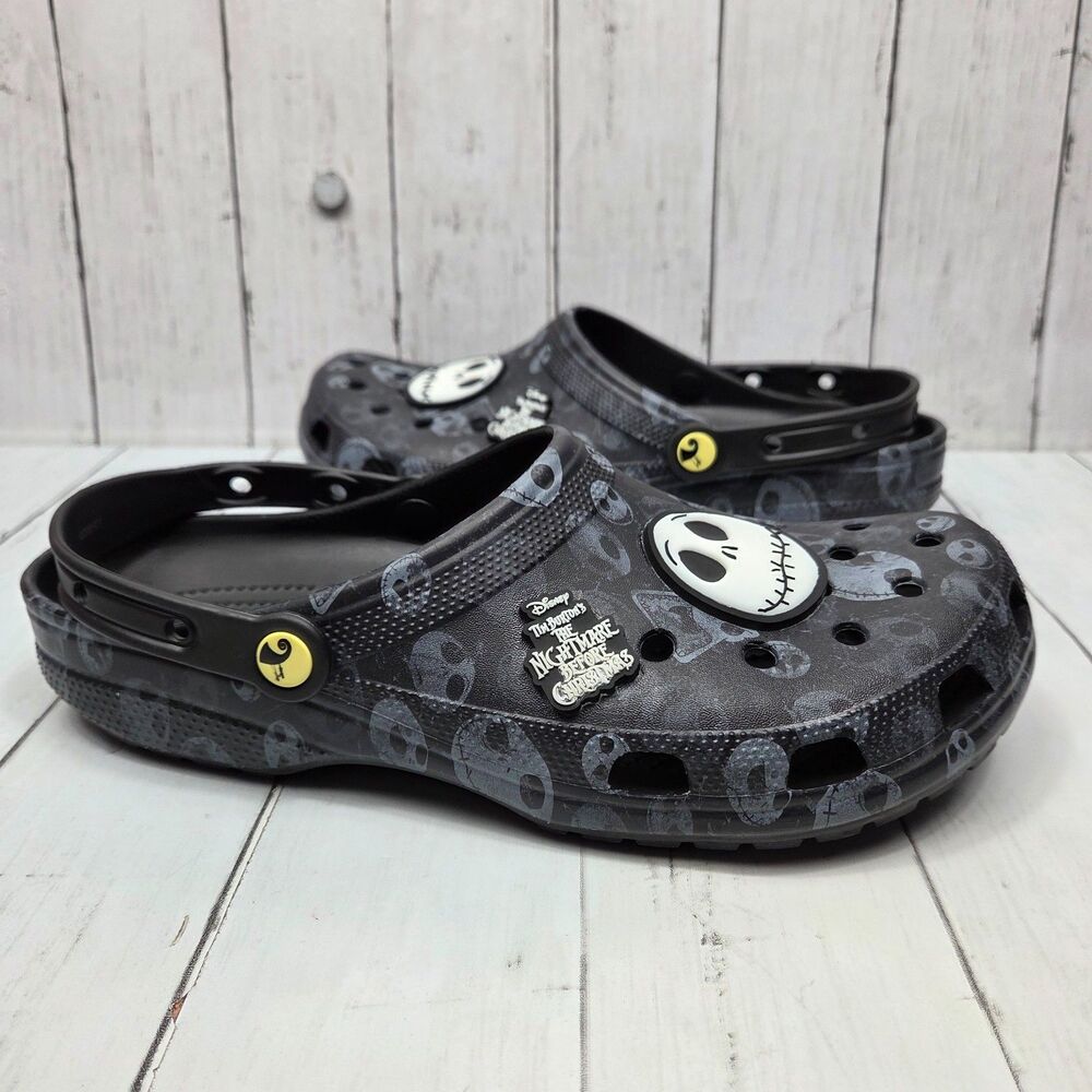 Nightmare Before Christmas Crocs Men's 13 Black Glow In Dark Jack Skellington